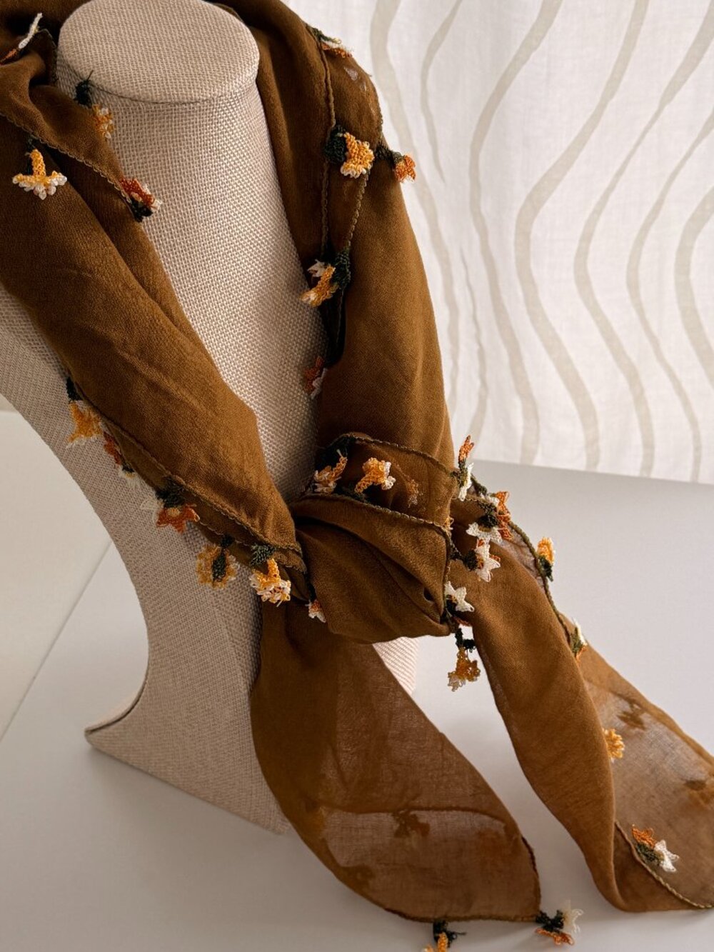 Traditional Turkish Oya Lace Edged Scarf Long Rectangular 100% Lawn Cotton - Picture 2 of 9